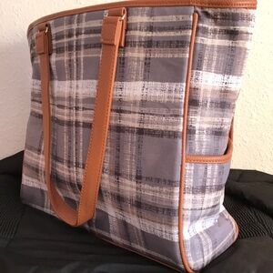 Plaid Tote Bag with Tan Accents by Thirty-one